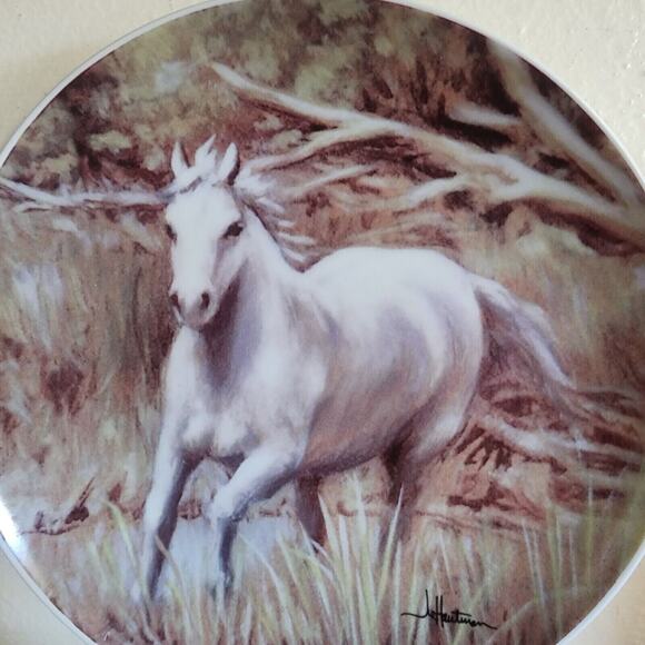 Tone World 2001 Hautman Brothers Collector Plate 8 1/4" Beautiful White Horse - Picture 5 of 7